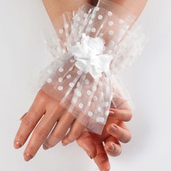 Beyaz Puantiyeli Bileklik Gelin Aksesuarı-NKH-1075