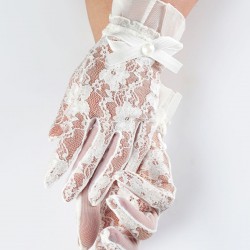 Beyaz Dantel Detaylı Gelin Eldiveni-NKH-1078