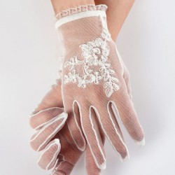 Beyaz Boncuk İşlemeli Gelin Eldiveni-NKH-1080