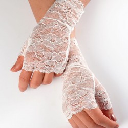 Beyaz Yarım Parmak Dantelli Gelin Eldiveni-NKH-1082
