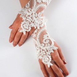 Beyaz Dantelli Gelin Eldiveni-NKH-1088
