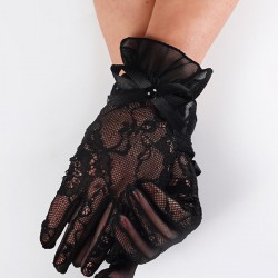 Siyah Dantel Ve Fiyonklu Gelin Eldiveni-NKH-1092