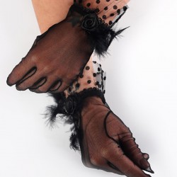 Siyah Tüylü Puantiyeli Gelin Eldiveni-NKH-1094
