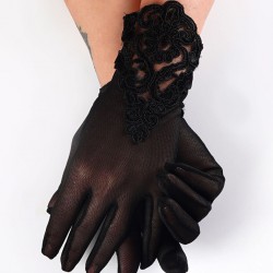Siyah Dantel Motifli Gelin Eldiveni-NKH-1099
