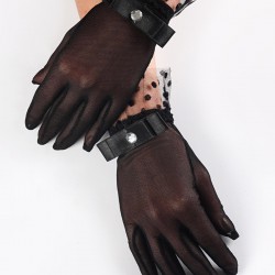 Siyah Düz Fiyonklu Taşlı Gelin Eldiveni-NKH-1101