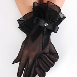 Siyah Sade Fiyonklu Taşlı Gelin Eldiveni-NKH-1102