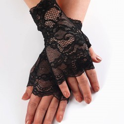 Siyah Yarım Parmak Dantelli Gelin Eldiveni-NKH-1103