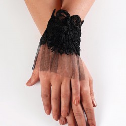 Siyah Püsküllü Dantelli Gelin Aksesuarı-NKH-1105