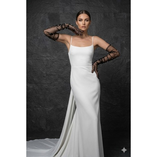 Noctyra Pearl Mesh Couture Siyah Eldiven &ndash; Uzun T&uuml;l İnci Detaylı L&uuml;ks Davet Aksesuarı-NOCTYRA-11