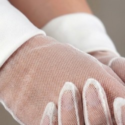 Noirvelle Sheer Beyaz T&uuml;l Eldiven &ndash; Manşetli Kısa L&uuml;ks Gelin ve Davet Aksesuarı-NOIRVELLE-1