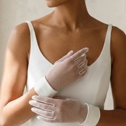 Noirvelle Sheer Beyaz T&uuml;l Eldiven &ndash; Manşetli Kısa L&uuml;ks Gelin ve Davet Aksesuarı-NOIRVELLE-1