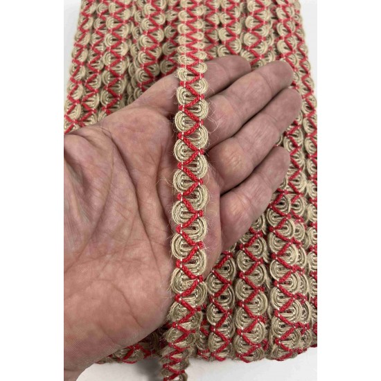 Kırmızı Nuvessa Hasır &Ccedil;apraz Tasarım Dekoratif Şerit 1 Metre Paketleme S&uuml;sleme Şeridi-NUVESSA-1