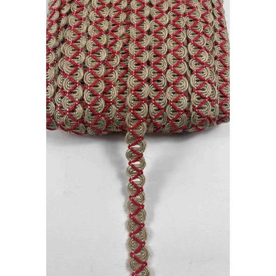 Kırmızı Nuvessa Hasır &Ccedil;apraz Tasarım Dekoratif Şerit 1 Metre Paketleme S&uuml;sleme Şeridi-NUVESSA-1