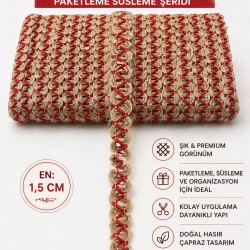 Kırmızı Nuvessa Hasır &Ccedil;apraz Tasarım Dekoratif Şerit 1 Metre Paketleme S&uuml;sleme Şeridi-NUVESSA-1