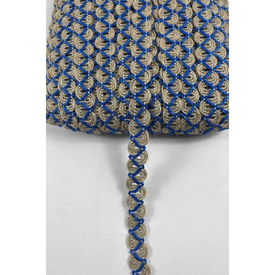 Saks Mavi Nuvessa Hasır &Ccedil;apraz Tasarım Dekoratif Şerit 1 Metre Paketleme S&uuml;sleme Şeridi-NUVESSA-2