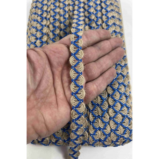 Saks Mavi Nuvessa Hasır &Ccedil;apraz Tasarım Dekoratif Şerit 1 Metre Paketleme S&uuml;sleme Şeridi-NUVESSA-2