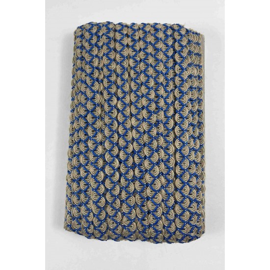 Saks Mavi Nuvessa Hasır &Ccedil;apraz Tasarım Dekoratif Şerit 1 Metre Paketleme S&uuml;sleme Şeridi-NUVESSA-2
