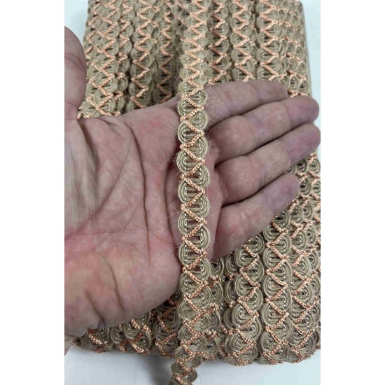 Yavruağzı Nuvessa Hasır &Ccedil;apraz Tasarım Dekoratif Şerit 1 Metre Paketleme S&uuml;sleme Şeridi-NUVESSA-3