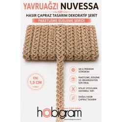 Yavruağzı Nuvessa Hasır &Ccedil;apraz Tasarım Dekoratif Şerit 1 Metre Paketleme S&uuml;sleme Şeridi-NUVESSA-3