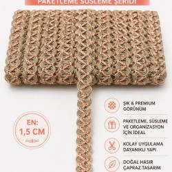 Yavruağzı Nuvessa Hasır &Ccedil;apraz Tasarım Dekoratif Şerit 1 Metre Paketleme S&uuml;sleme Şeridi-NUVESSA-3