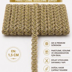 Gold Nuvessa Hasır &Ccedil;apraz Tasarım Dekoratif Şerit 1 Metre Paketleme S&uuml;sleme Şeridi-NUVESSA-4