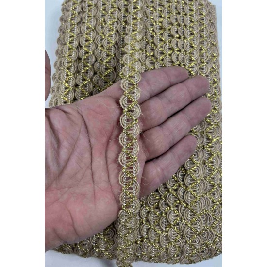 Gold Nuvessa Hasır &Ccedil;apraz Tasarım Dekoratif Şerit 1 Metre Paketleme S&uuml;sleme Şeridi-NUVESSA-4