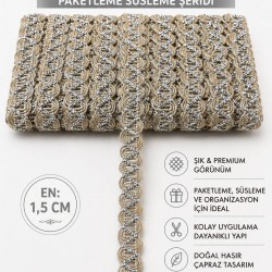 G&uuml;m&uuml;ş Nuvessa Hasır &Ccedil;apraz Tasarım Dekoratif Şerit 1 Metre Paketleme S&uuml;sleme Şeridi-NUVESSA-5