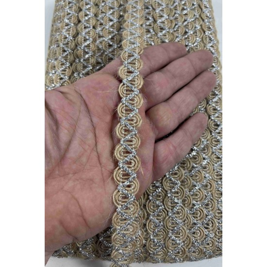 G&uuml;m&uuml;ş Nuvessa Hasır &Ccedil;apraz Tasarım Dekoratif Şerit 1 Metre Paketleme S&uuml;sleme Şeridi-NUVESSA-5