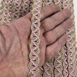 Pembe Nuvessa Hasır &Ccedil;apraz Tasarım Dekoratif Şerit 1 Metre Paketleme S&uuml;sleme Şeridi-NUVESSA-6