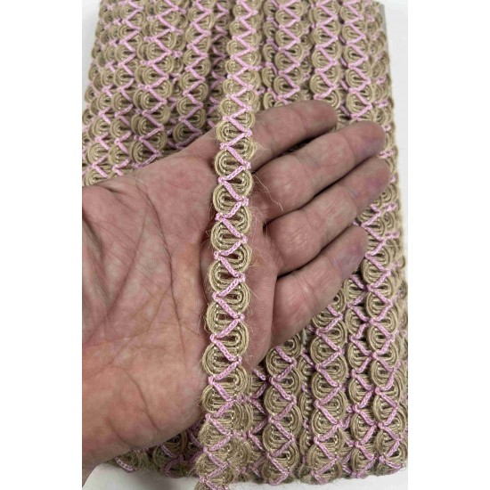 Pembe Nuvessa Hasır &Ccedil;apraz Tasarım Dekoratif Şerit 1 Metre Paketleme S&uuml;sleme Şeridi-NUVESSA-6