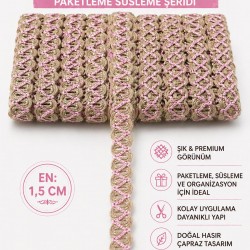 Pembe Nuvessa Hasır &Ccedil;apraz Tasarım Dekoratif Şerit 1 Metre Paketleme S&uuml;sleme Şeridi-NUVESSA-6