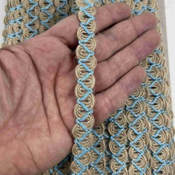 Bebe Mavi Nuvessa Hasır &Ccedil;apraz Tasarım Dekoratif Şerit 1 Metre Paketleme S&uuml;sleme Şeridi-NUVESSA-7