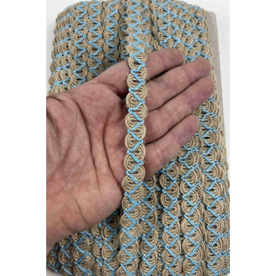 Bebe Mavi Nuvessa Hasır &Ccedil;apraz Tasarım Dekoratif Şerit 1 Metre Paketleme S&uuml;sleme Şeridi-NUVESSA-7