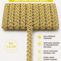 Sarı Nuvessa Hasır &Ccedil;apraz Tasarım Dekoratif Şerit 1 Metre Paketleme S&uuml;sleme Şeridi-NUVESSA-8