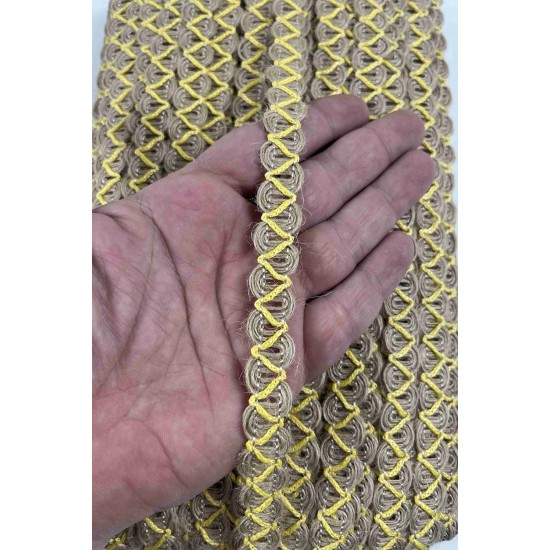 Sarı Nuvessa Hasır &Ccedil;apraz Tasarım Dekoratif Şerit 1 Metre Paketleme S&uuml;sleme Şeridi-NUVESSA-8