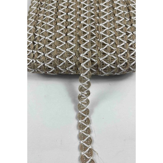 Beyaz Nuvessa Hasır &Ccedil;apraz Tasarım Dekoratif Şerit 1 Metre Paketleme S&uuml;sleme Şeridi-NUVESSA-9