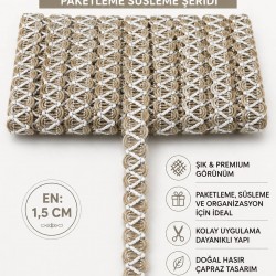 Beyaz Nuvessa Hasır &Ccedil;apraz Tasarım Dekoratif Şerit 1 Metre Paketleme S&uuml;sleme Şeridi-NUVESSA-9