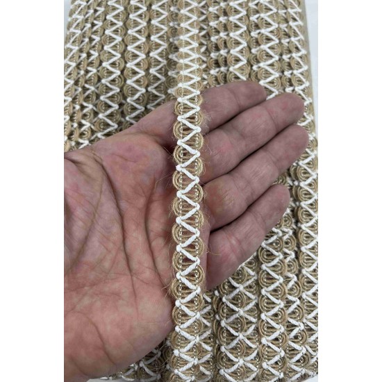 Beyaz Nuvessa Hasır &Ccedil;apraz Tasarım Dekoratif Şerit 1 Metre Paketleme S&uuml;sleme Şeridi-NUVESSA-9