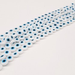 Beyaz Mavi Yassı Cam Nazar Boncuğu-NZR-1046