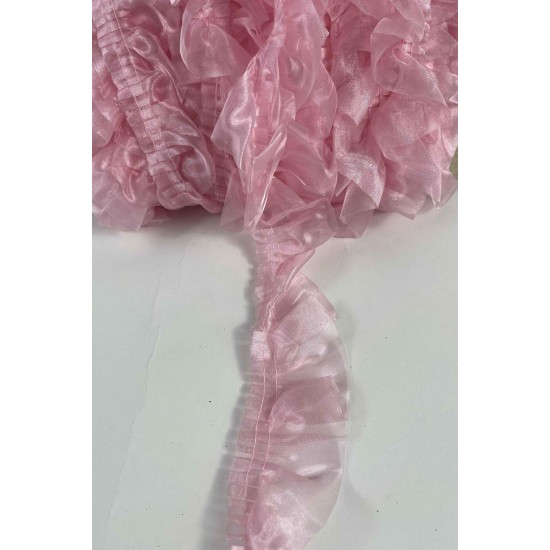 Pembe Organlisse Organze Fırfır Şerit &ndash; Volanlı Romantik S&uuml;sleme Şeridi 1 Metre-ORGANLISSE-1