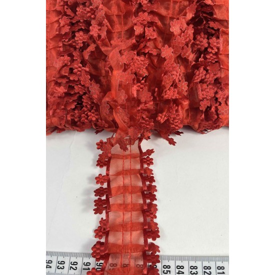 Kırmızı Kenarlı Organlisse Organze Fırfır Şerit &ndash; Volanlı Romantik S&uuml;sleme Şeridi 1 Metre-ORGANLISSE-10
