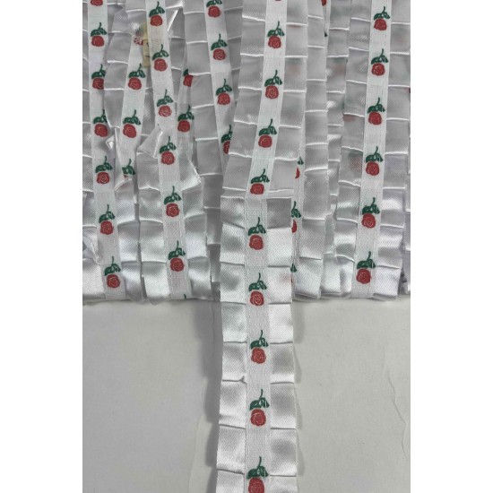 Beyaz G&uuml;l Desenli Organze Fırfır Şerit &ndash; Volanlı Romantik S&uuml;sleme Şeridi 1 Metre-ORGANLISSE-11