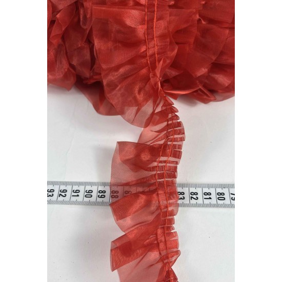Kırmızı Organlisse Organze Fırfır Şerit &ndash; Volanlı Romantik S&uuml;sleme Şeridi 1 Metre-ORGANLISSE-2