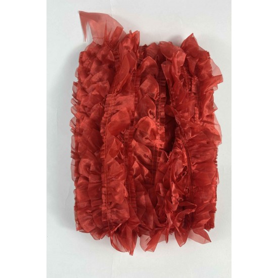 Kırmızı Organlisse Organze Fırfır Şerit &ndash; Volanlı Romantik S&uuml;sleme Şeridi 1 Metre-ORGANLISSE-2