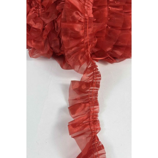 Kırmızı Organlisse Organze Fırfır Şerit &ndash; Volanlı Romantik S&uuml;sleme Şeridi 1 Metre-ORGANLISSE-2