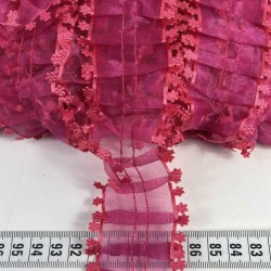Fuşya Kenarlı Organlisse Organze Fırfır Şerit &ndash; Volanlı Romantik S&uuml;sleme Şeridi 1 Metre-ORGANLISSE-7