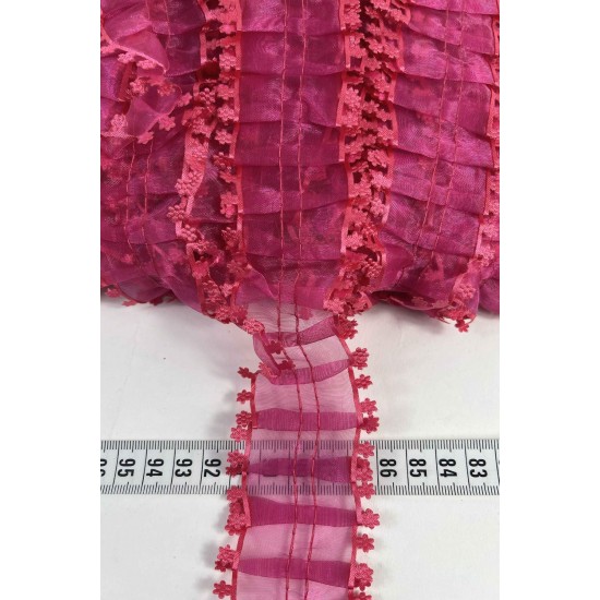 Fuşya Kenarlı Organlisse Organze Fırfır Şerit &ndash; Volanlı Romantik S&uuml;sleme Şeridi 1 Metre-ORGANLISSE-7