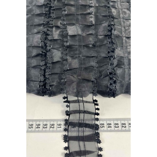 Siyah Kenarlı Organlisse Organze Fırfır Şerit &ndash; Volanlı Romantik S&uuml;sleme Şeridi 1 Metre-ORGANLISSE-8
