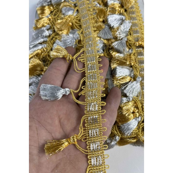 Gold G&uuml;m&uuml;ş Ottovelle P&uuml;sk&uuml;ll&uuml; L&uuml;ks Dekoratif Şerit &ndash; Premium Perde ve Koltuk S&uuml;s&uuml; 1 Metre-OTTOVELLE-3