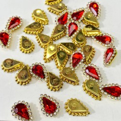 Kırmızı Gold Kasalı Damla Dikme Taş -PDT-77